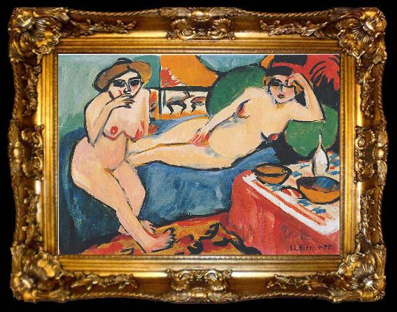framed  Ernst Ludwig Kirchner Zwei Akte auf blauem Sofa, ta009-2
